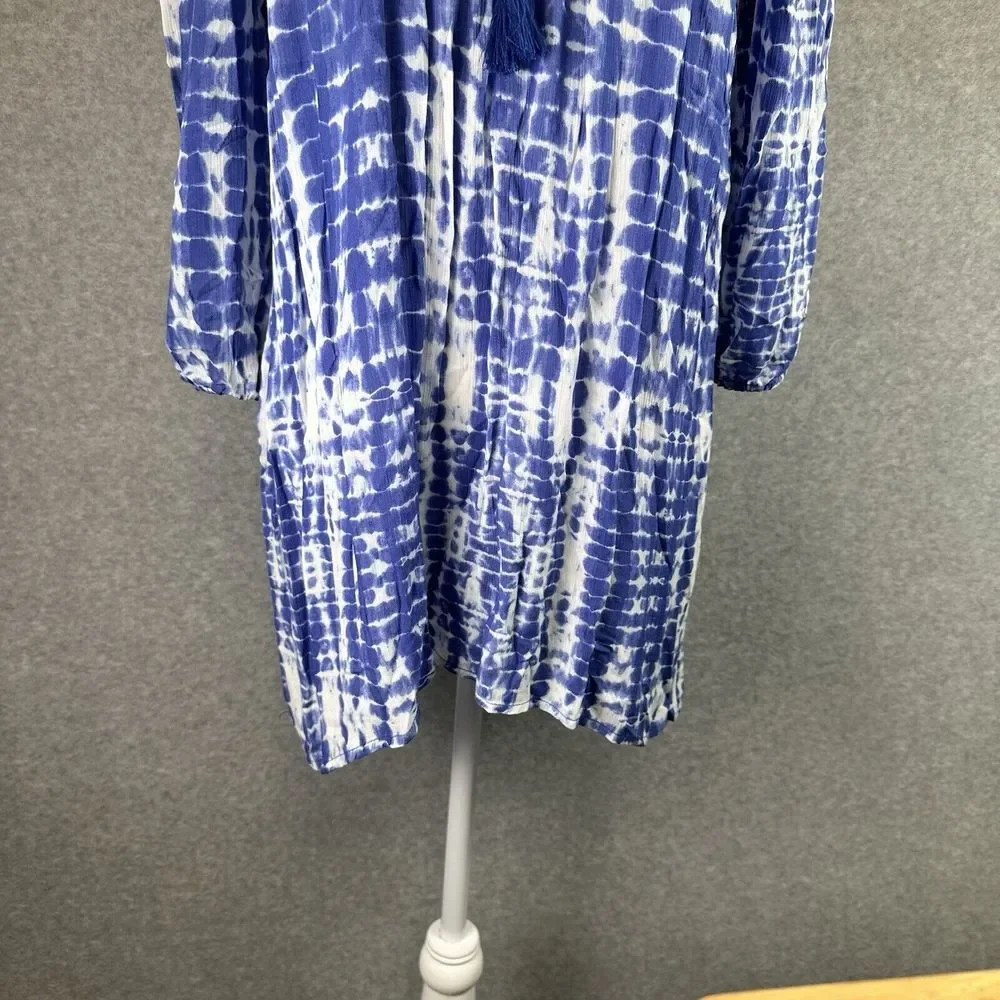 Tie Dye On Off The Shoulder Boho Peasant Hippie Bishop Sleeve Blouse Tunic Small